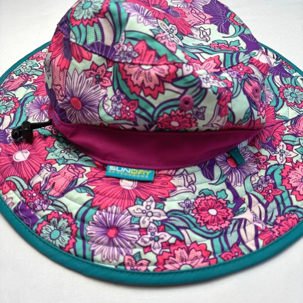 Sunday Afternoons 2 Kids Sun Hats Bundle Floral Blue Wide Brim M/L 2-12 Years